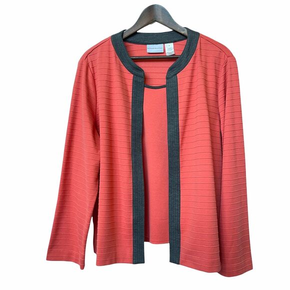 Alfred Dunner Women Open-Front Cardigan‎ Size M Built-In Tank Top Salmon Orange - Picture 1 of 12